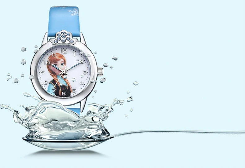 Elsa Girls Kids Watch Leather Strap Cute Children's Cartoon  Anime Princess Crown Table Gifts