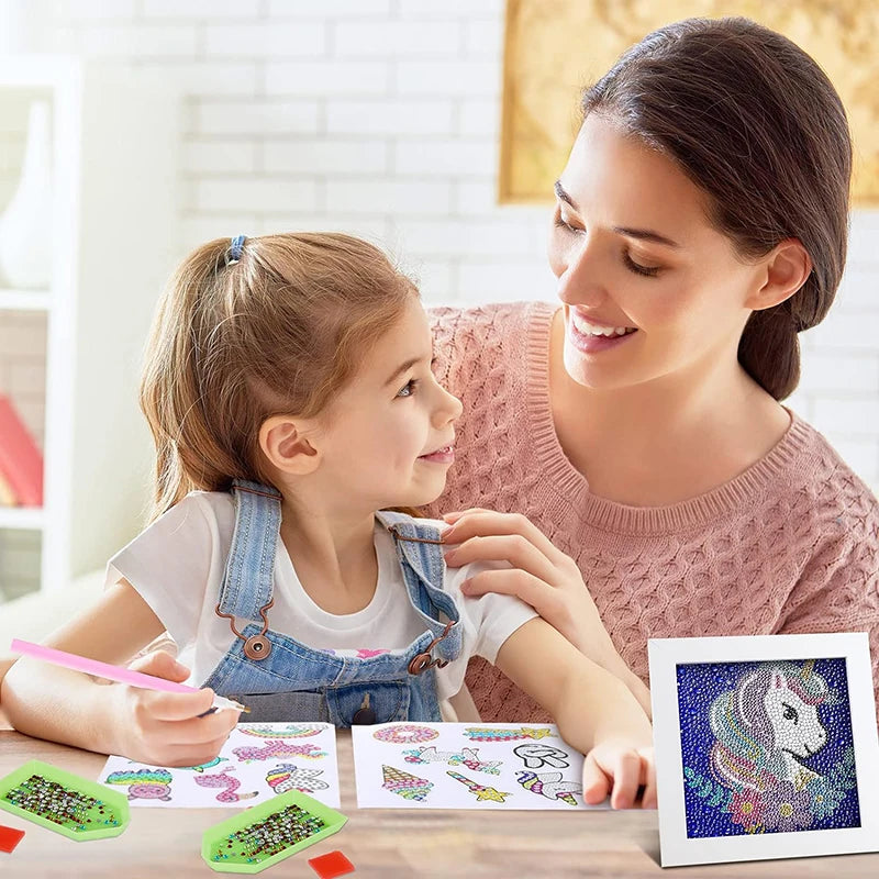 Kids Cartoon Mermaid Unicorn Big Gem Diamond Painting Kids Set Make Your Own Keychain Sticker Art Craft Kids Girls Gifts