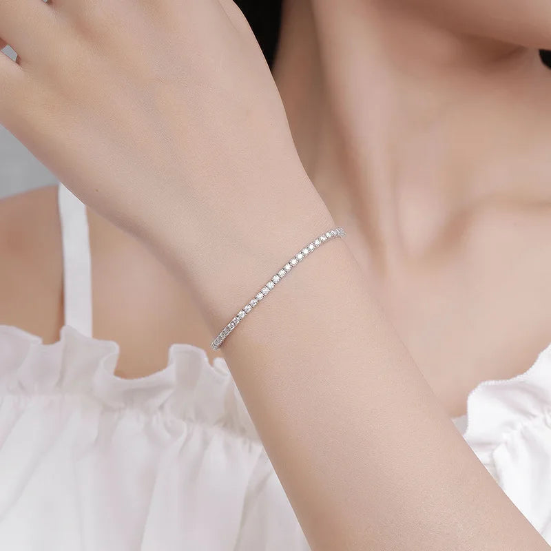EWYA Full 2mm Moissanite VVS Micro Tennis Chain for Women Men 925 Silver Passes Diamond Tester 16 18 20 24 inch Necklace Gift