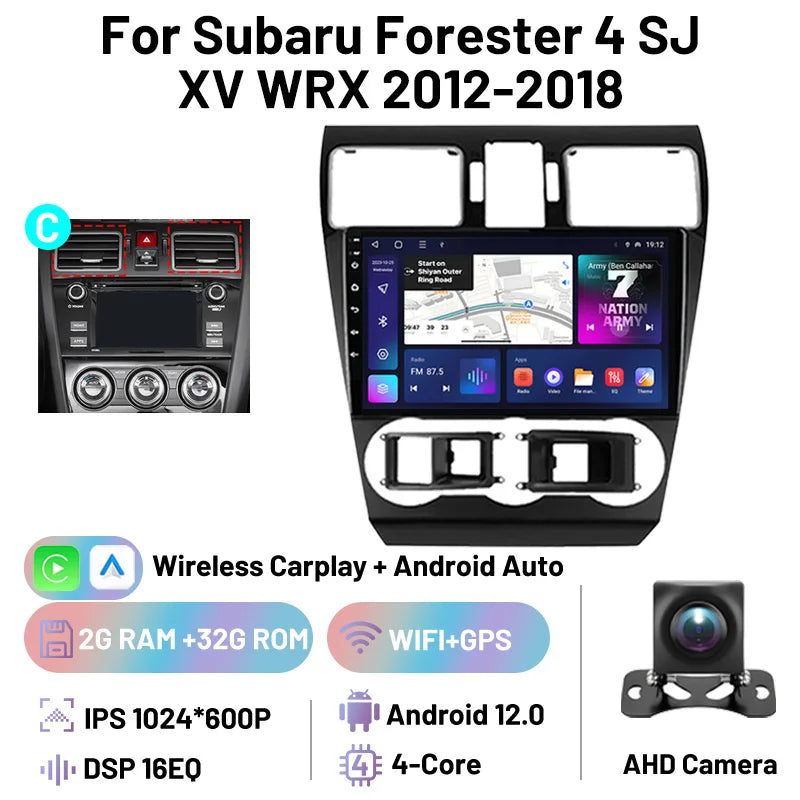 Car Stereo Carplay Android Auto Wireless 8 Core For Subaru Forester 4 SJ XV WRX 2012-2018 Audio DSP FM AM Multimedia Player Auto