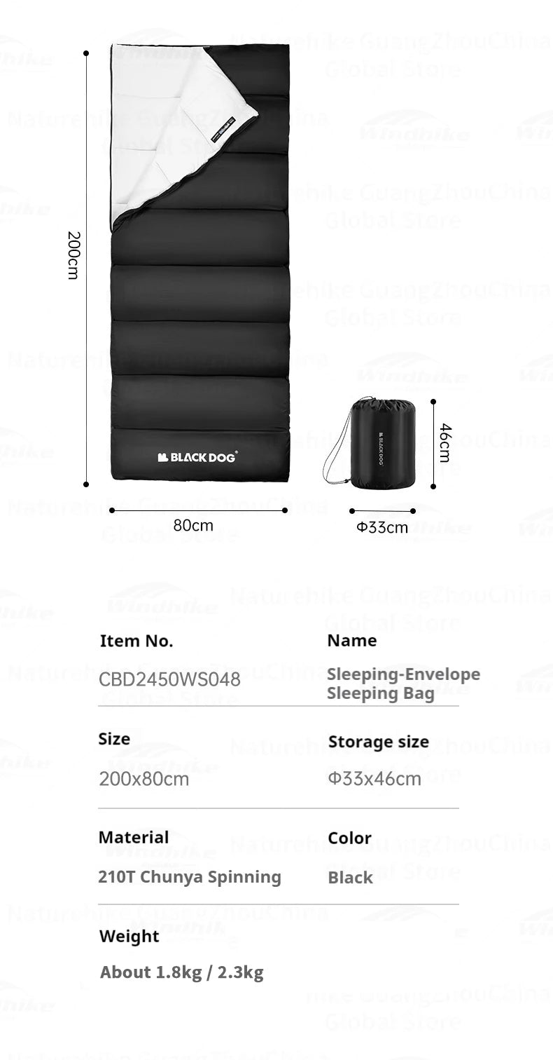 Naturehike BLACKDOG Envelope Sleeping Bag Double Spring Autumn Quilt 210T Camping Ultralight Outdoor Travel Adult Sleeping Bag