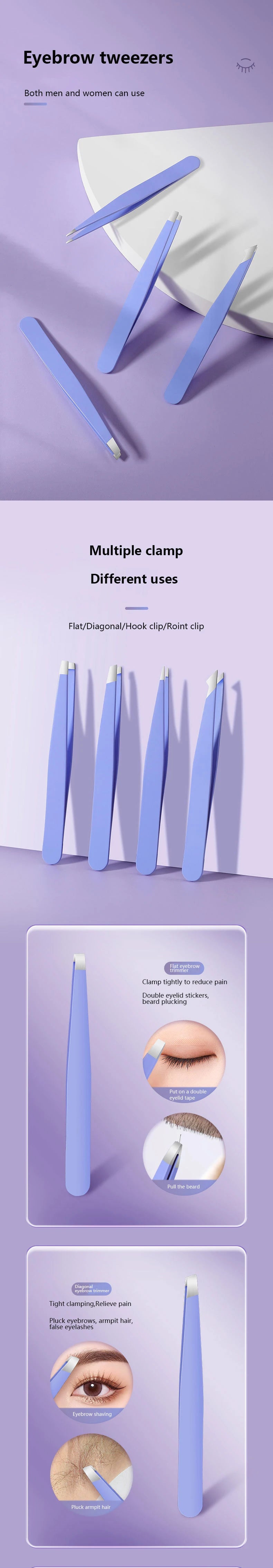4Pcs Eyebrow Hair Removal Tweezers Stainless Steel Eyelash Clip Professional Lash Tweezer Set Eyebrow Forceps Tip Makeup Tools