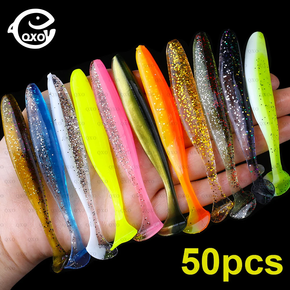 QXO 50 Pcs/Lot 7cm 10cm Soft Lure Shad Wobbler Silicone Bait Sea Worm Swimbait Streamer Silicone Lure Spinnerbait  Accessories