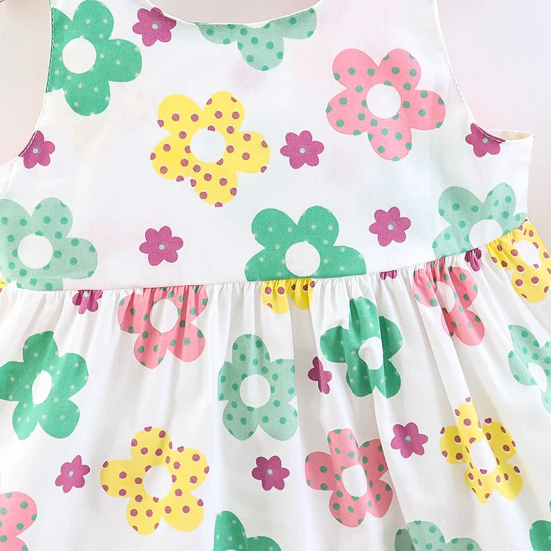 Summer 2/piece set baby girl dress hat little girl big bow design floral print princess dress all over the body