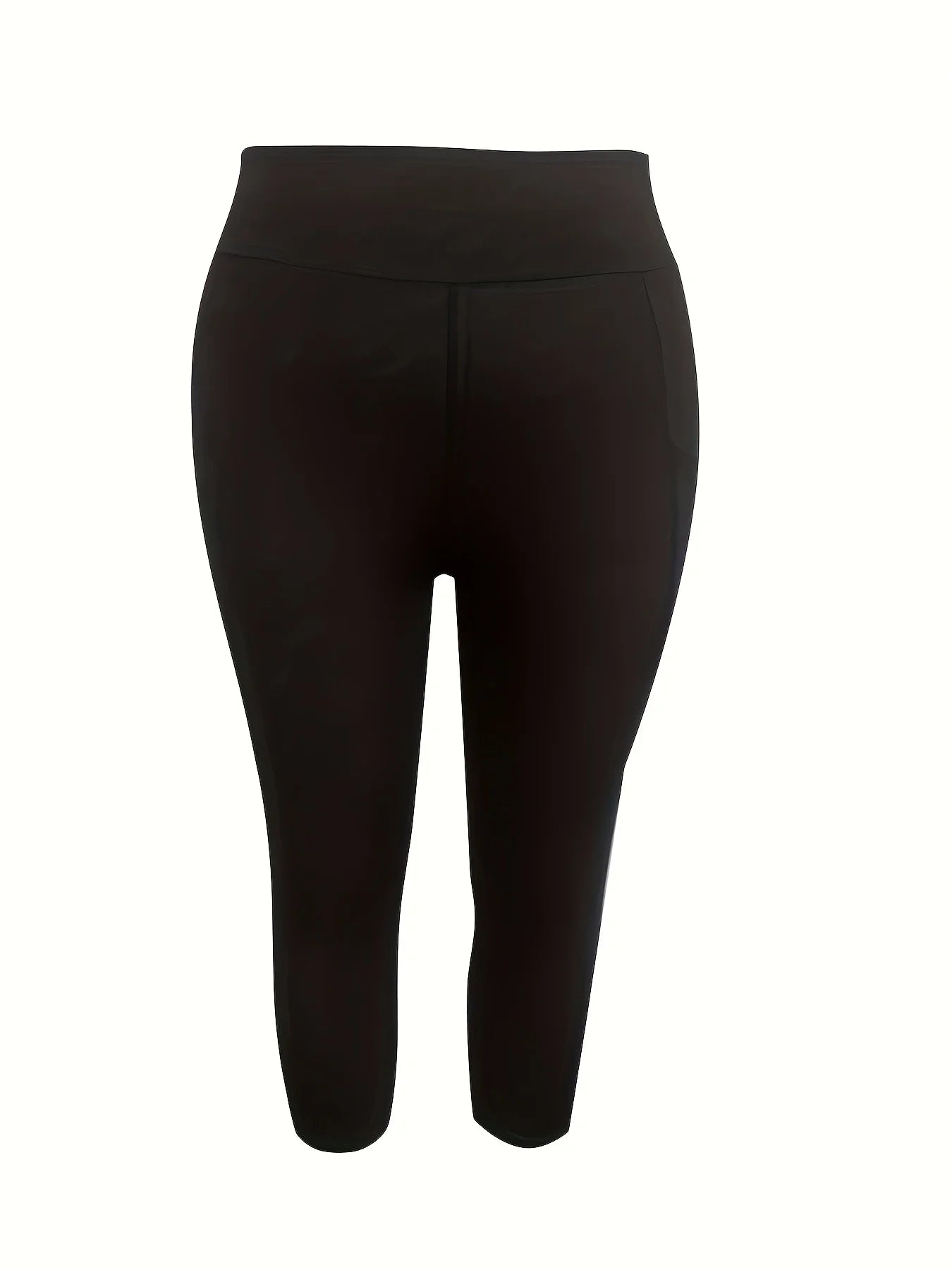 Plus Size Women Casual High Waist With Pockets Yoga Workout Capri Leggings