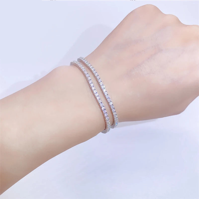 EWYA Full 2mm Moissanite VVS Micro Tennis Chain for Women Men 925 Silver Passes Diamond Tester 16 18 20 to 25 inch Necklace Gift