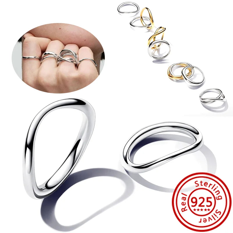 New 925 Sterling Silver Organically Shaped Stacking Pearls Hearts Stars Moon Sun Day Night Sparkling Pantaro Rings Women Jewelry