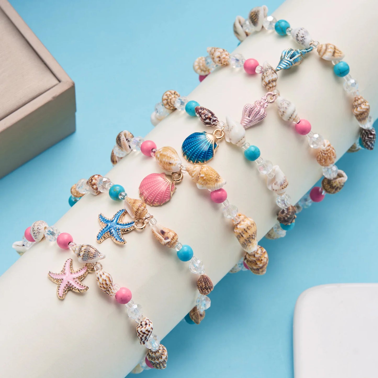 Boho Starfish Conch Bracelet Anklets for Women Girls Cute Shell Rice Beads Leg Ankle Chain Summer Foot Beach Jewelry Gifts