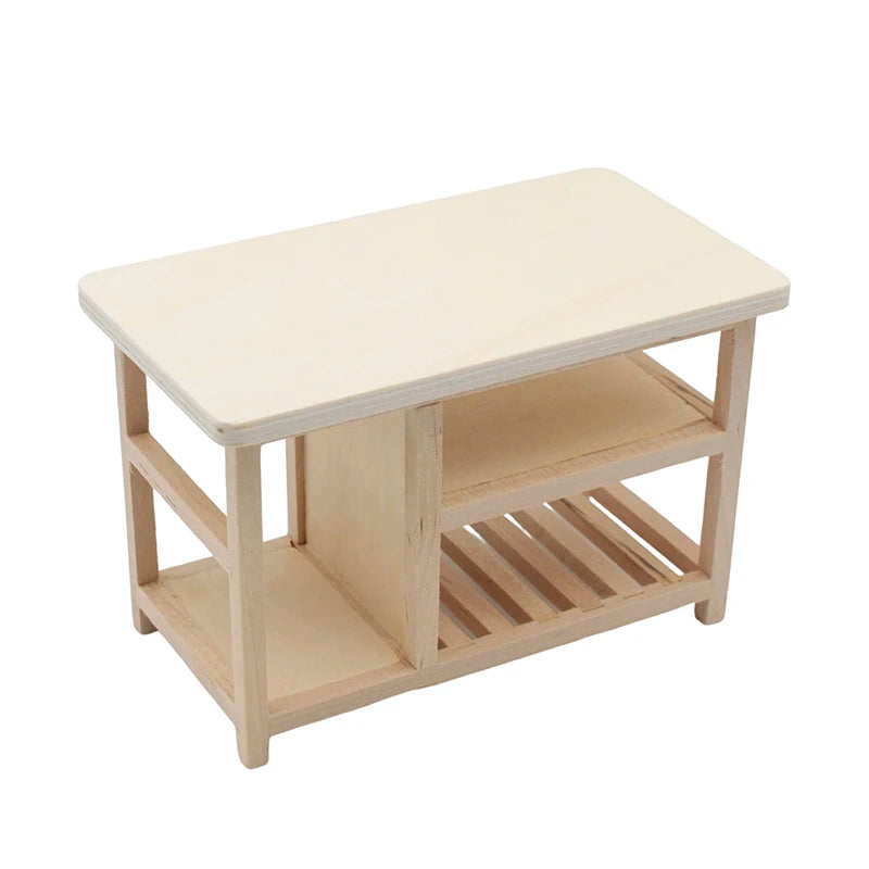 1:12 Dollhouse Miniature Table Dining Table Multi-layer Cooking Storage Table With Hook Up Furniture Kitchen Model Decor Toy