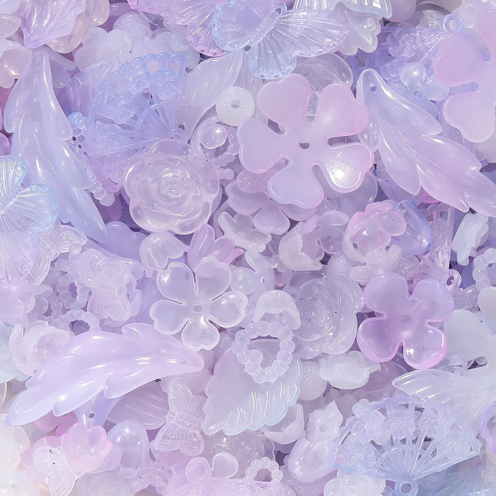 30g Colorful Pearlescent Mixed Butterfly Fan Acrylic Bead Spacer Loose Bead for DIY Necklace Bracelet Jewelry Making Accessories