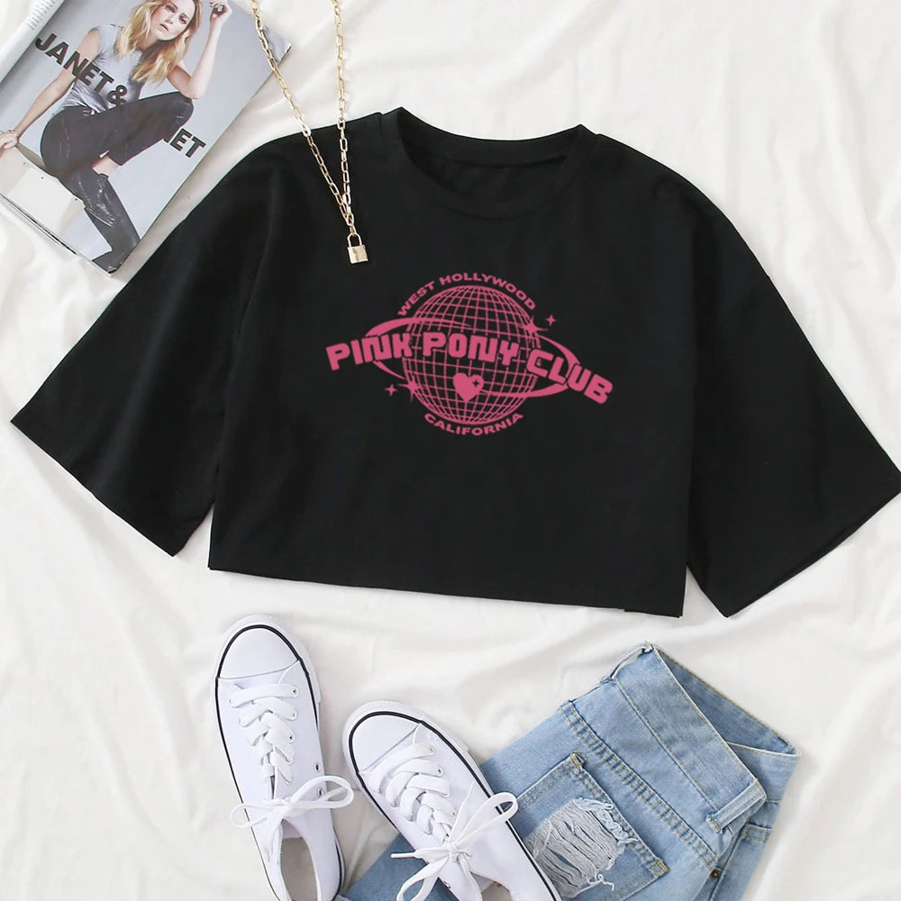 Chappell Roan Pink Pony Club Crop Tops Gift for Fan Chappell Roan Merch Harajuku O-Neck Short Sleeves Crop Tops