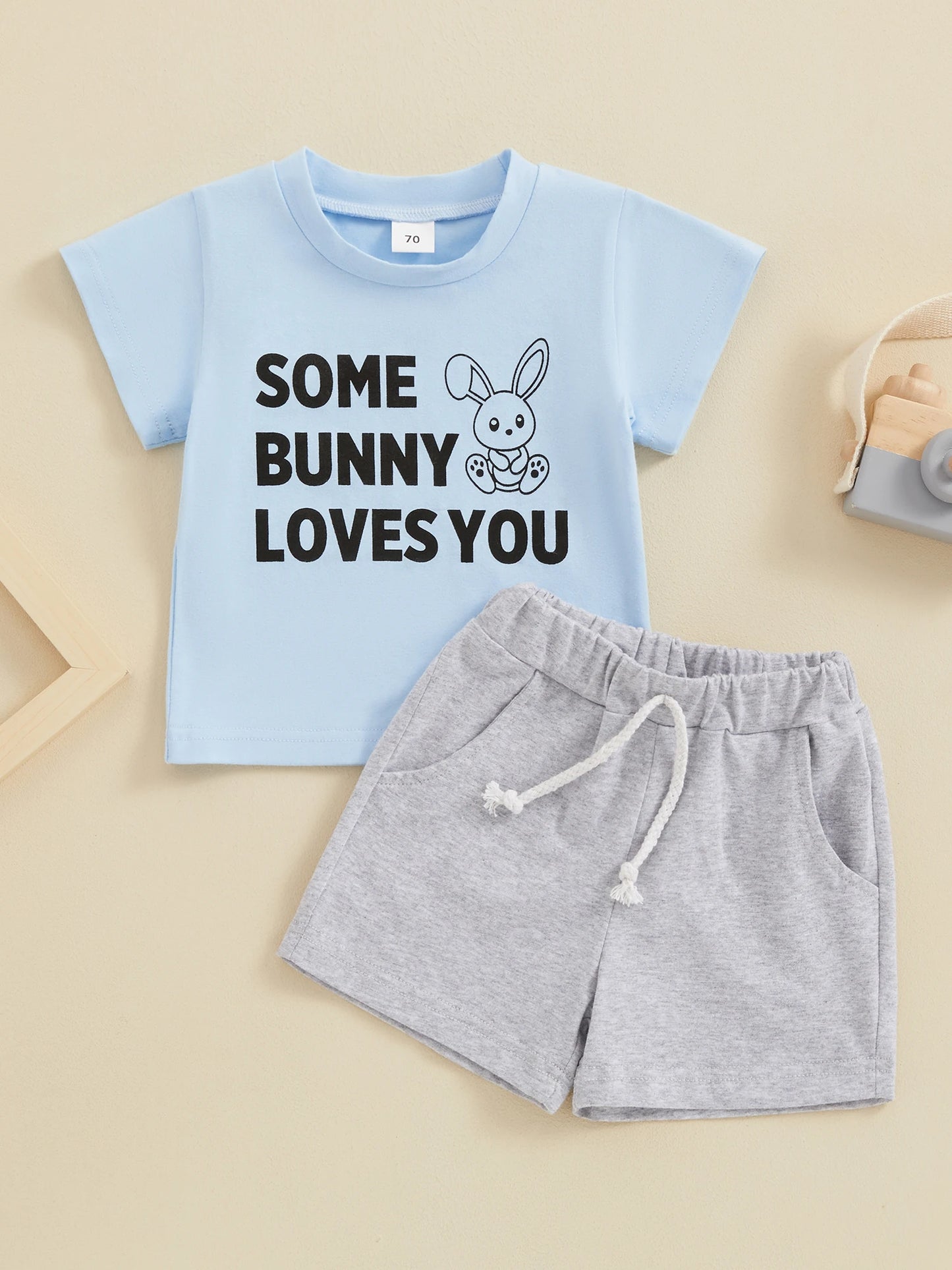 Baby Boy Easter Outfit Round Neck Short Sleeve Letter Print Tops Elastic Waist Shorts 2 Piece Summer Set for Infant Toddler