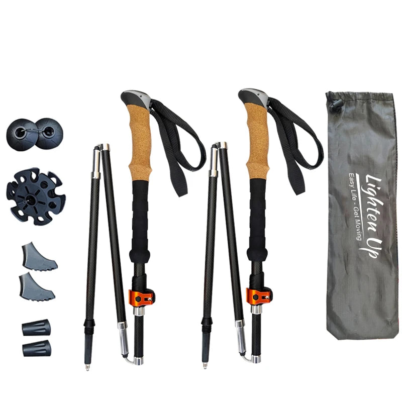 LIGHTEN UP 2Pcs Carbon Fiber/Aluminum Alloy Trekking Poles Collapsible Telescopic Sticks Lightweight Walking Hiking Stick Climb