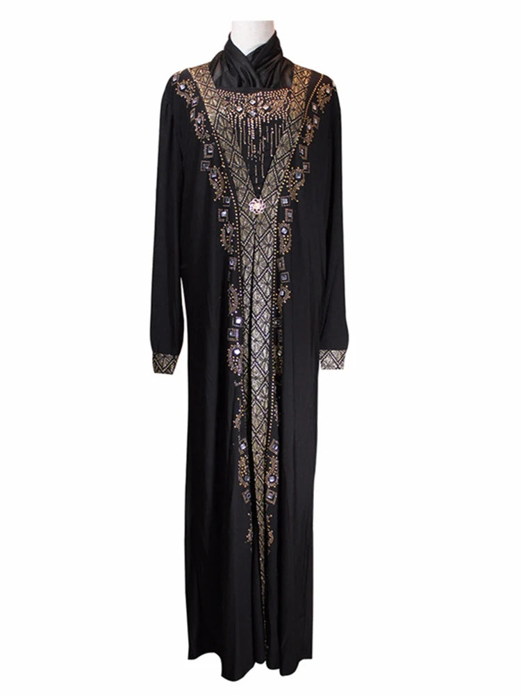 Dubai Arab Islam Abaya Women Muslim Long Dress Sequin Beading Kaftan Robes Elegant Splice Maxi Dresses Islamic Clothing Caftan