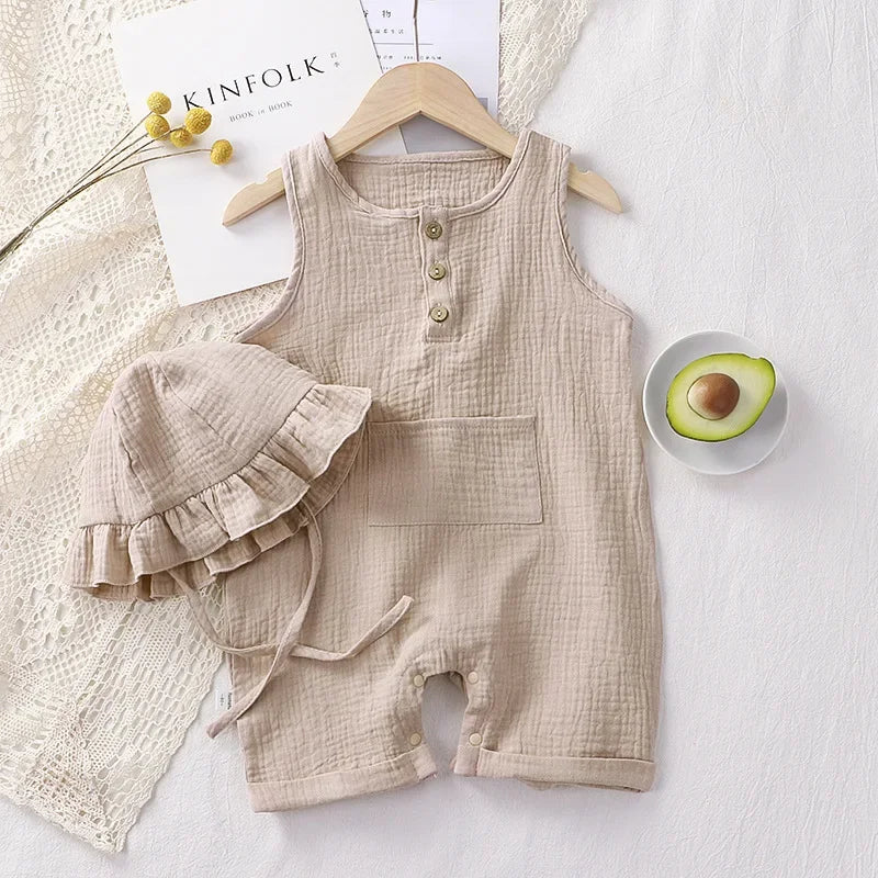 Baby Summer Set Kids Clothing Newborn Infant Romper with Hat Muslin Cotton Baby Boys Girls Jumpsuit Outfits