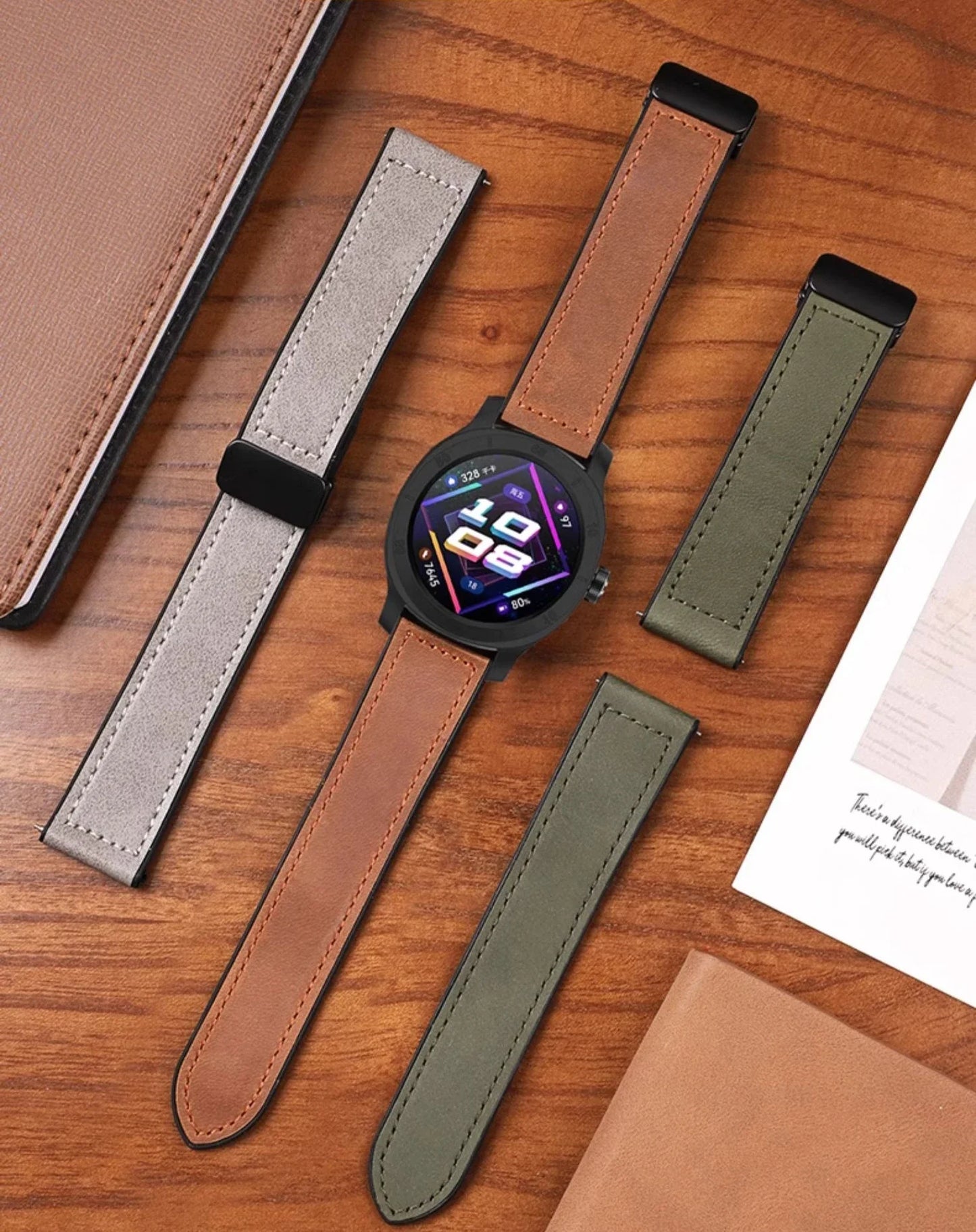 Magnetic leather watch strap, compatible with Huawei/Xiaomi/Samsung, Galaxy Watch 3 45/46mm, women's and men's 22mm watch straps
