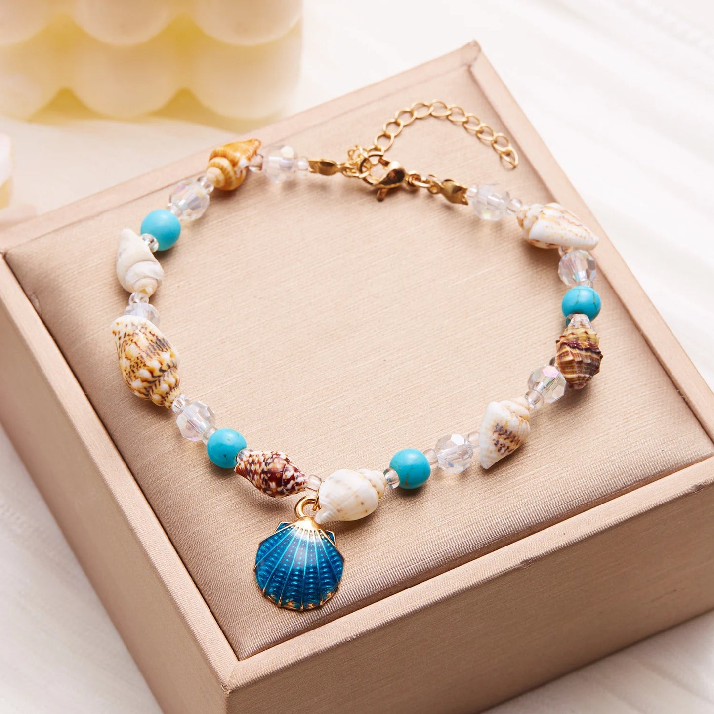 Boho Starfish Conch Bracelet Anklets for Women Girls Cute Shell Rice Beads Leg Ankle Chain Summer Foot Beach Jewelry Gifts