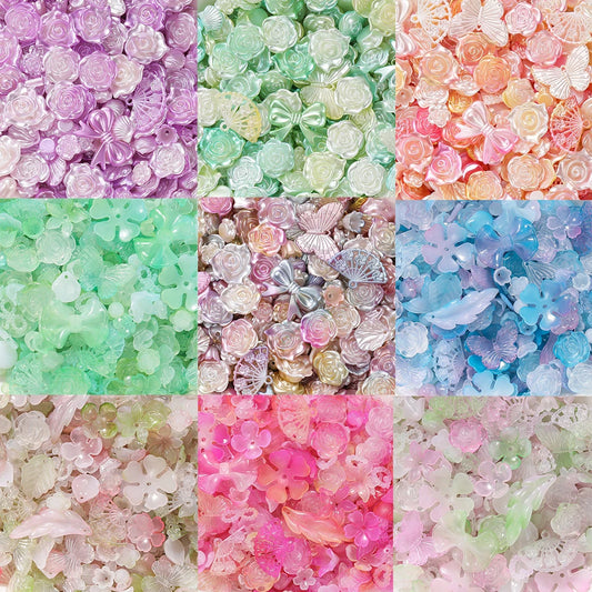 30g Colorful Pearlescent Mixed Butterfly Fan Acrylic Bead Spacer Loose Bead for DIY Necklace Bracelet Jewelry Making Accessories