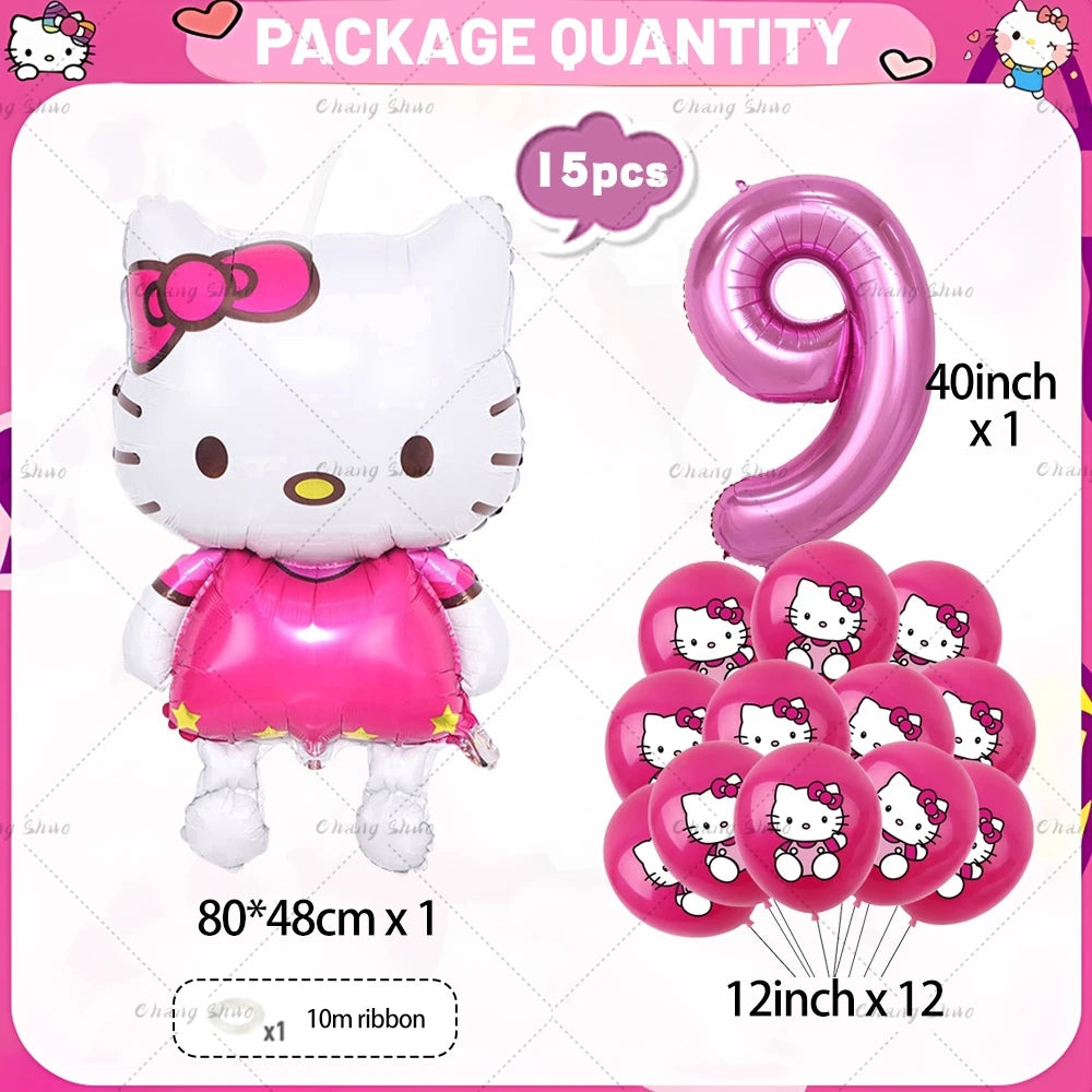 Hello Kitty Theme Birthday Party Decorations Balloon Set Cartoon Cat Aluminum Foil Balloons Girls Favors Baby Shower Supplies