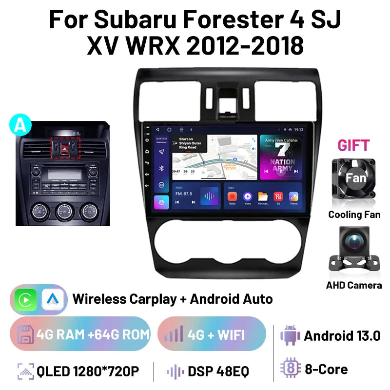 Car Stereo Carplay Android Auto Wireless 8 Core For Subaru Forester 4 SJ XV WRX 2012-2018 Audio DSP FM AM Multimedia Player Auto