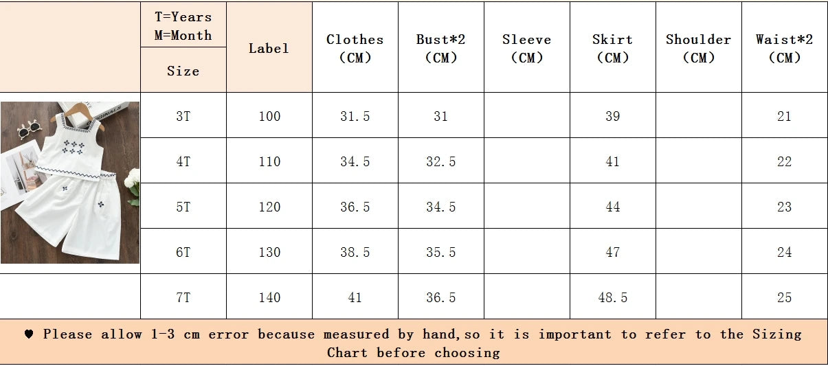 Children's Clothing Sets Floral Embroidery Sleeveless Top + Skirt 2pcs Kids Clothes Girls for 2 To 7 Years  Baby Girl Outfit Set
