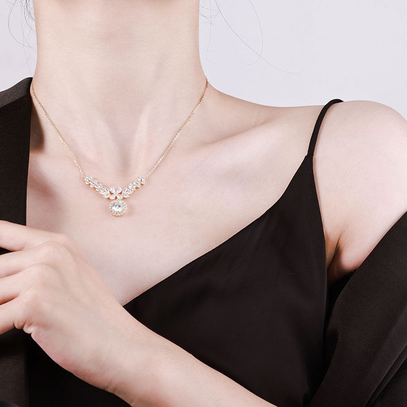 14K Gold Plated 2CT Moissanite Pendant Necklace D Color Sparkling Round Cut Diamond 925 Sterling Silver Wedding Jewely for Women