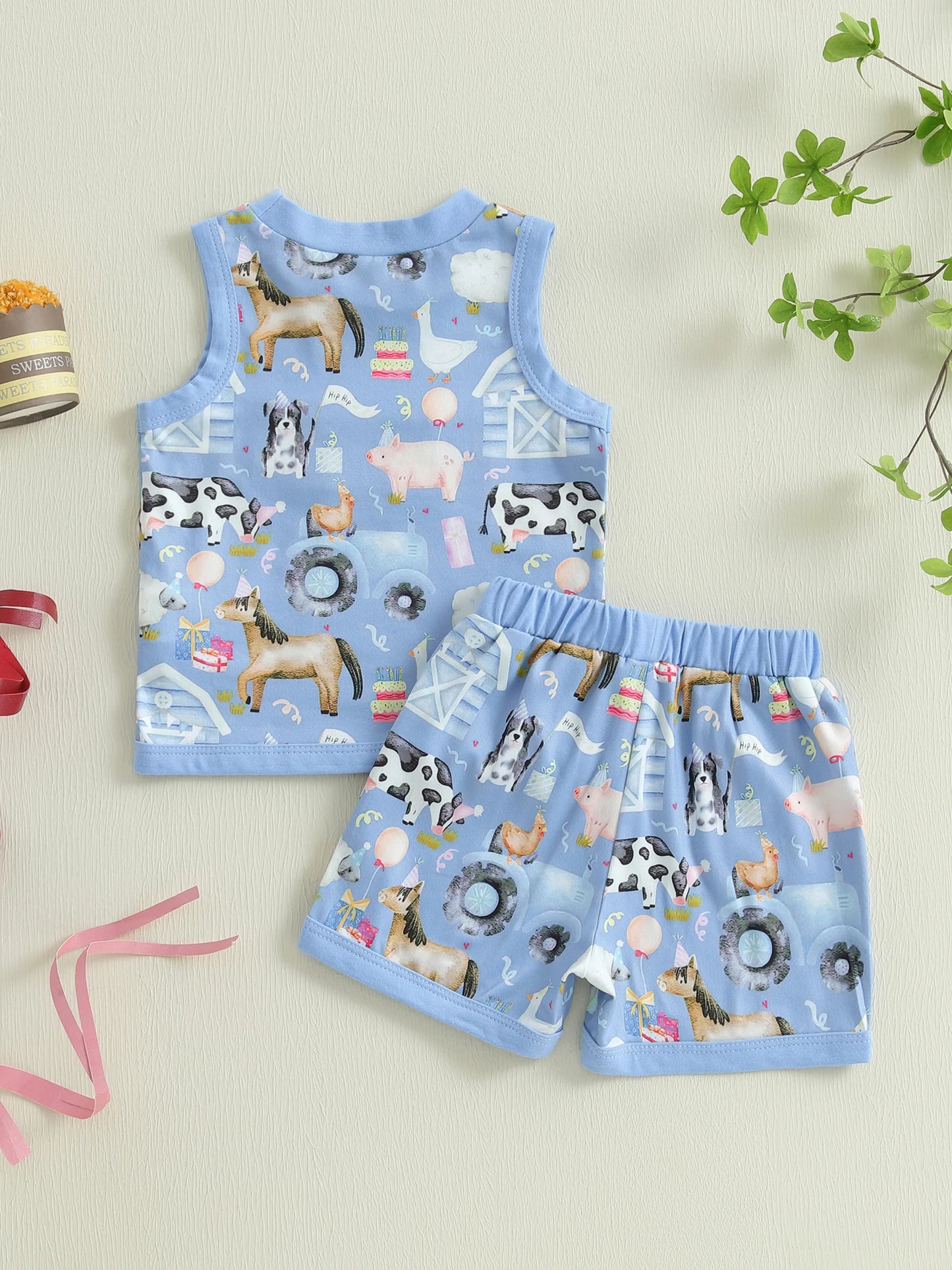 Baby Girl Birthday Outfit Floral Print Ruffle Sleeveless Top Elastic Waist Shorts 2 Piece Summer Set with Bow Headband