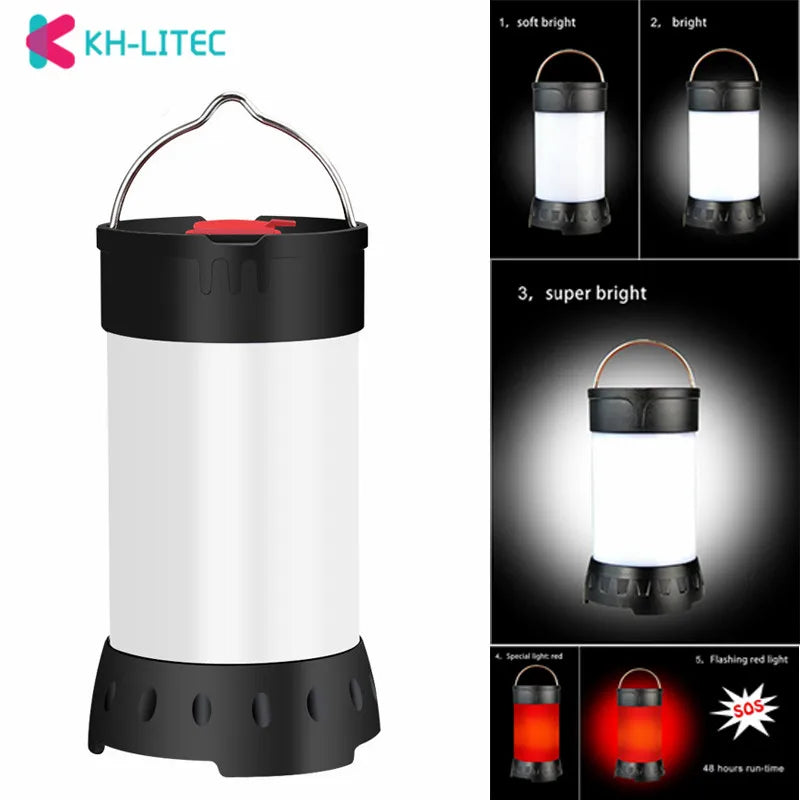 2PCS Portable White Red Camping Lantern USB Rechargeable Camping Tent Light 5 Modes With Hook Magnet 18650 Camping Hiking Light