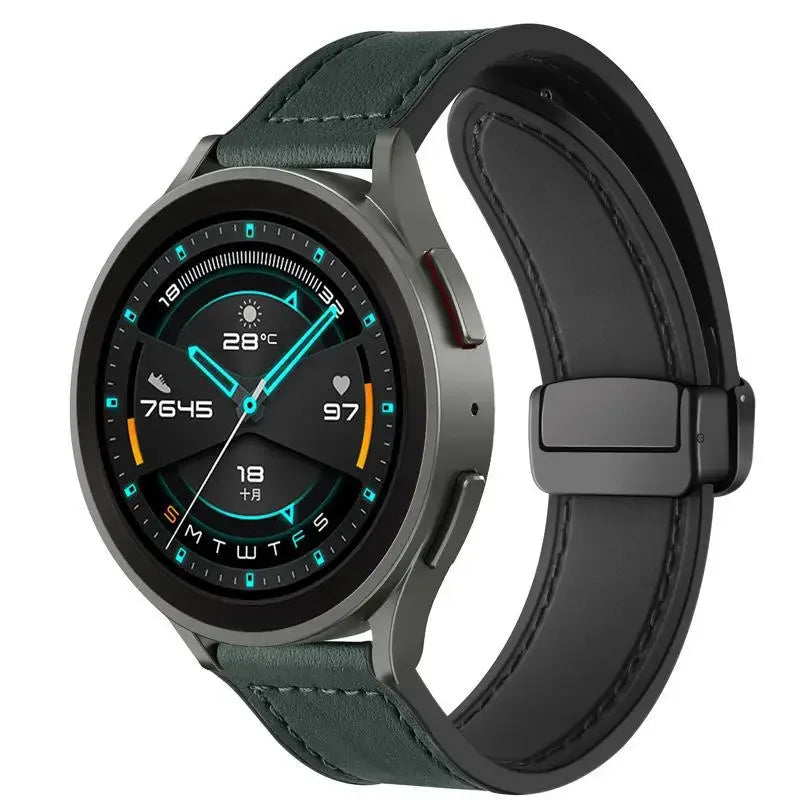 Magnetic leather watch strap, compatible with Huawei/Xiaomi/Samsung, Galaxy Watch 3 45/46mm, women's and men's 22mm watch straps