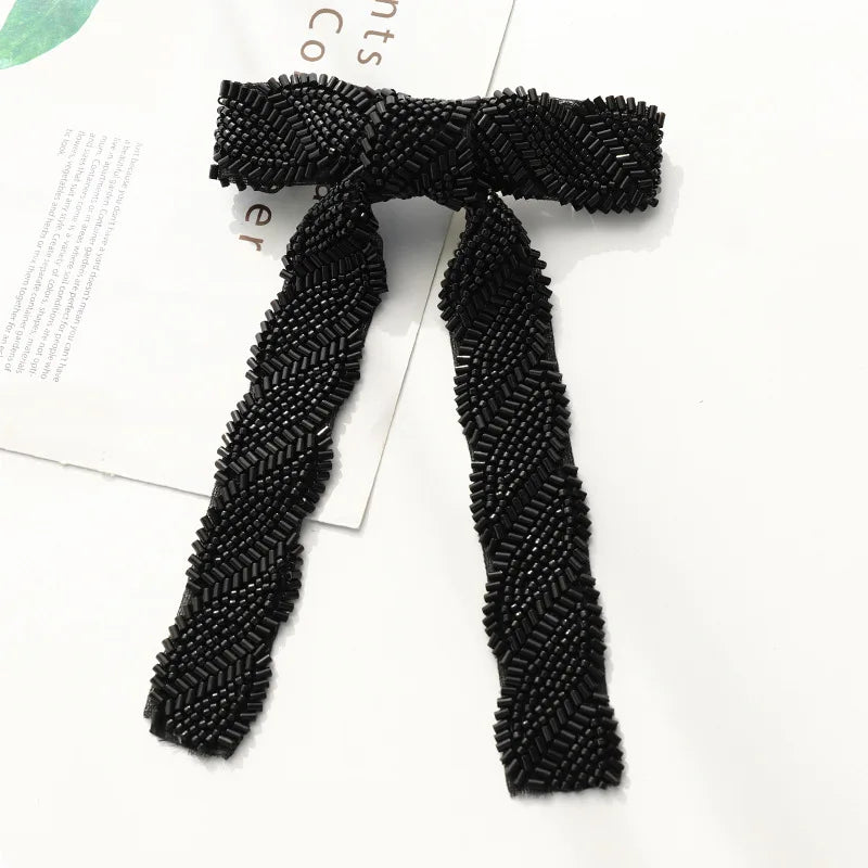 Glass Diamond Beaded Full Pearls Hairclip Bows Ribbon Barrette Girls Bow Hairpins Wedding Hair Accessories Hair Clips Women