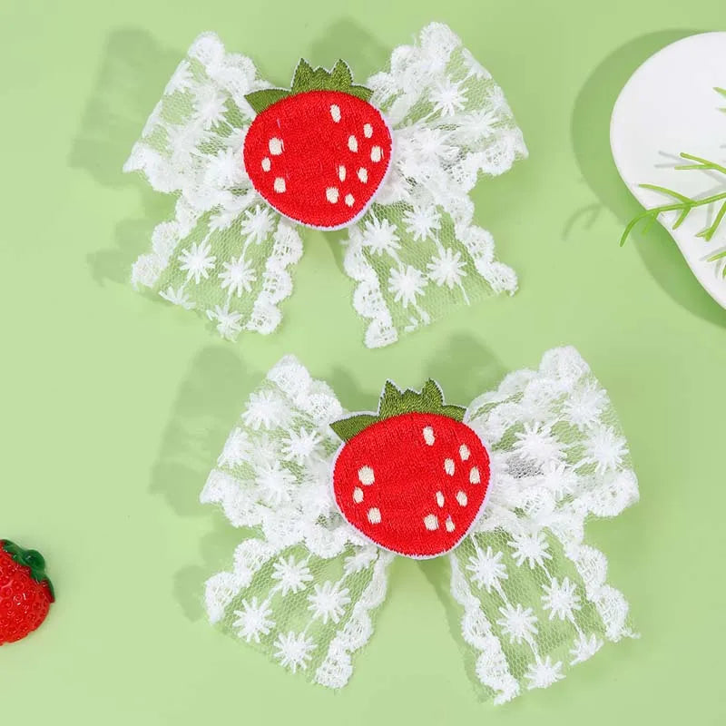 ncmama 2Pcs Cherry Bow Hairpin Cute Knitted Hair Clips for Baby Girls Barrette Child Side Clip Headwear Korean Hair Accessories