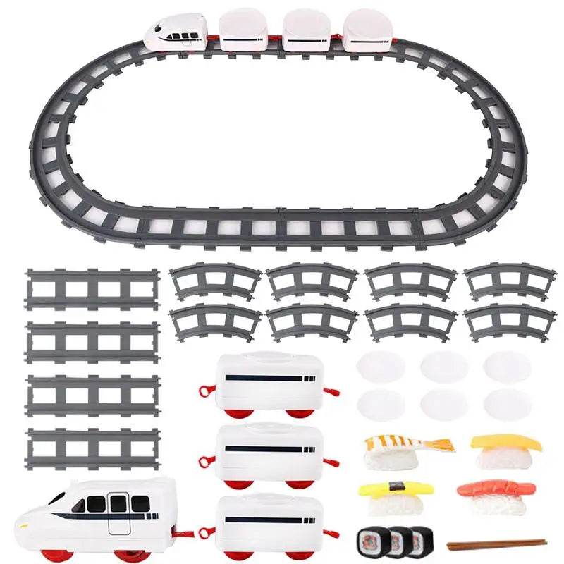 Revolving Sushi Plates Train Toy Pretend Play Conveyor Belt Electric Track Rotary Rail Car Simulation Model Toys For Kids Gift