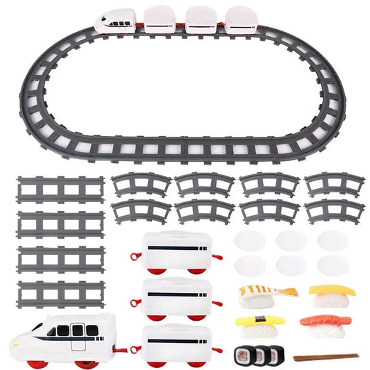 Revolving Sushi Plates Train Toy Pretend Play Conveyor Belt Electric Track Rotary Rail Car Simulation Model Toys For Kids Gift