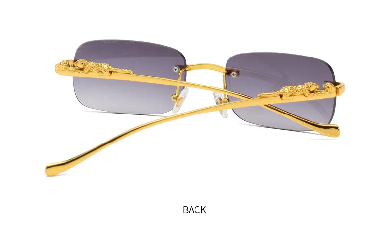 Vintage Sunglasses Rimless Cut Edge Sunglasses Fashion Designer Shades Luxury Golden Leopard Frame Sunglasses UV400