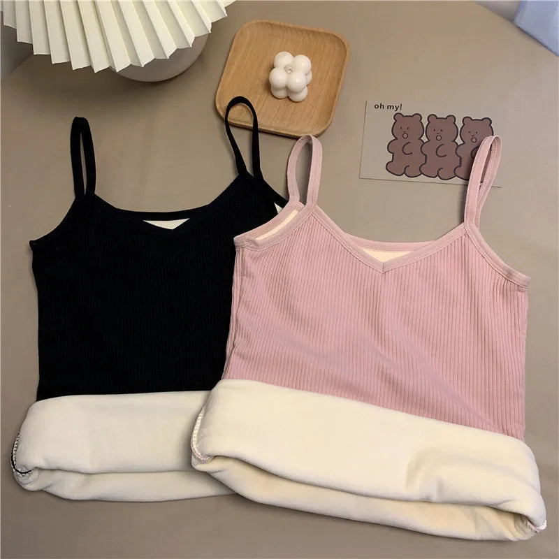 Women Sleeveless Top Thin Velvet Corset Top Winter Warm Fleece Tank Tops Breathable Solid Loose Comfortable Woman T-shirt Female