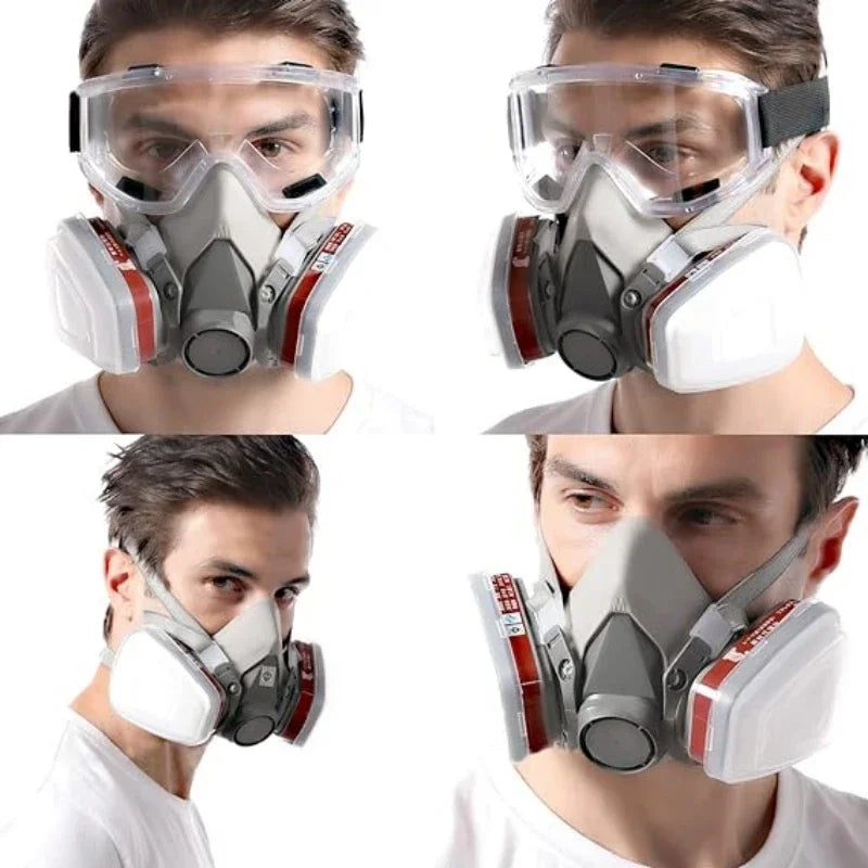 6200 Dust Gas Mask Filters Suit Industrial Half Face Painting Spraying Respirator with Protective Fog-proof Glasses Safety Work