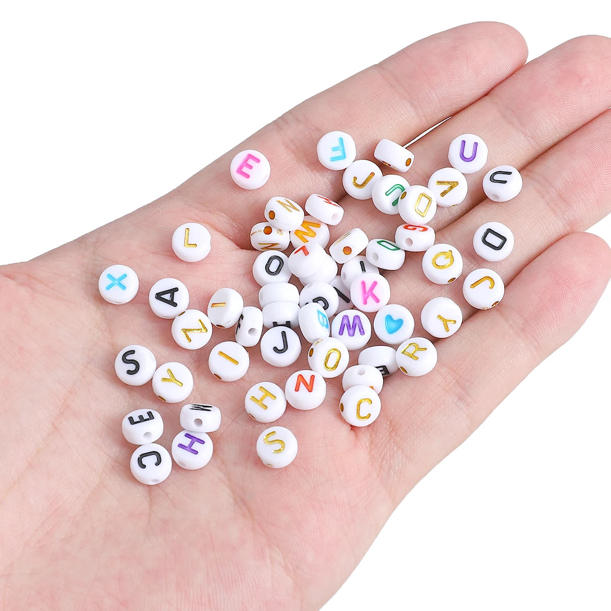 About270Pcs4x7mm Acrylic A- Z English Letter&Red Heart Flat Bead Material Pack Handmade DIY Making Jewelry Bracelet Accessories