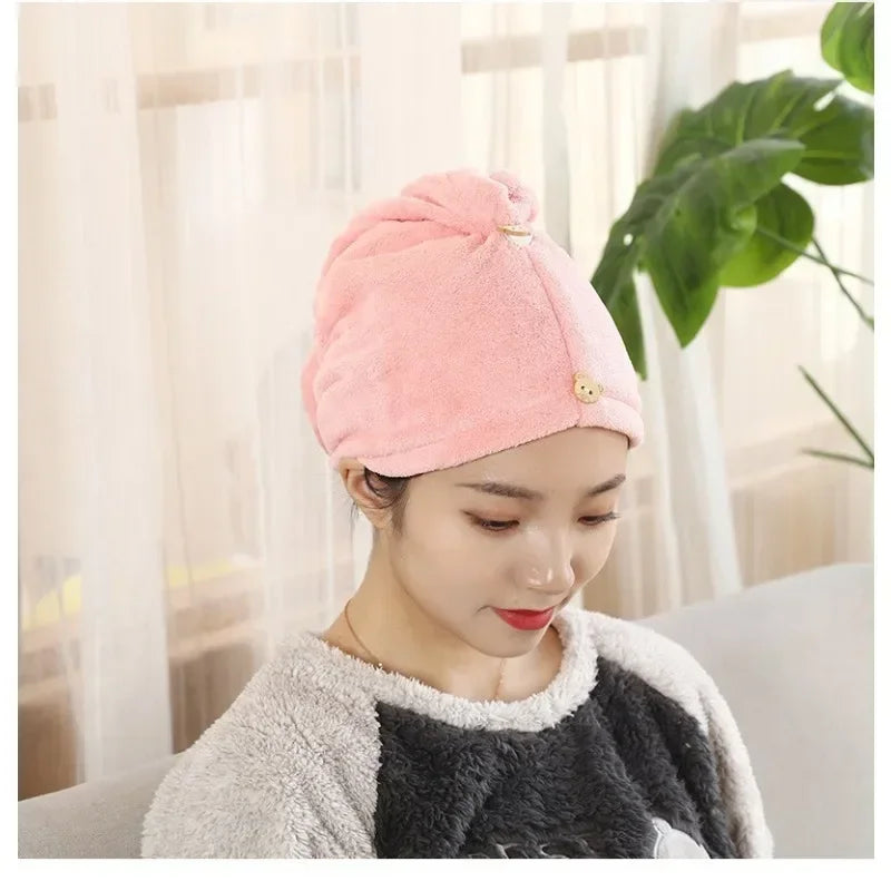 1PC Hair Drying Hat Quick-dry Microfiber Hair Towel Cap Hat Women Bath Hat Solid Towel Cap Super Absorption Turban Hair Dry Cap
