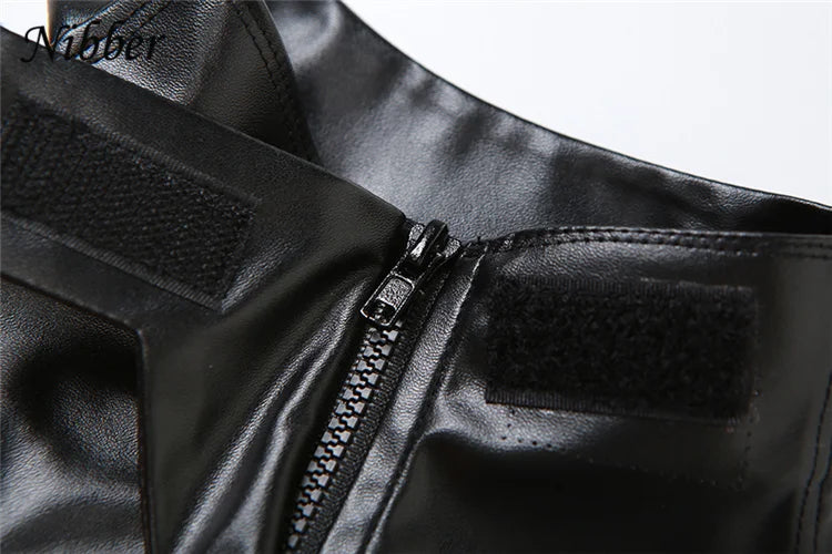 Nibber Leather Punk Sexy Tank Tops Women Halter Neck Zipper Backless Sleeveless Top Female Locomotive Streetwear Nightclub Vest