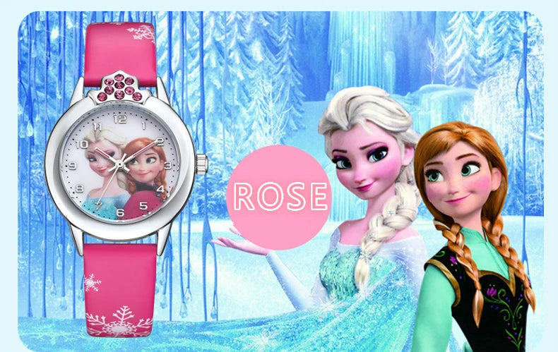 Elsa Girls Kids Watch Leather Strap Cute Children's Cartoon  Anime Princess Crown Table Gifts