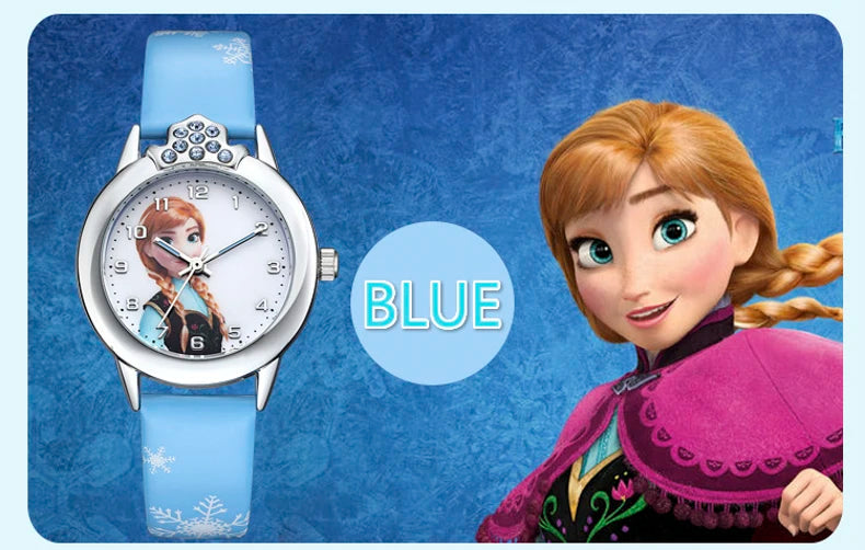 Elsa Girls Kids Watch Leather Strap Cute Children's Cartoon  Anime Princess Crown Table Gifts