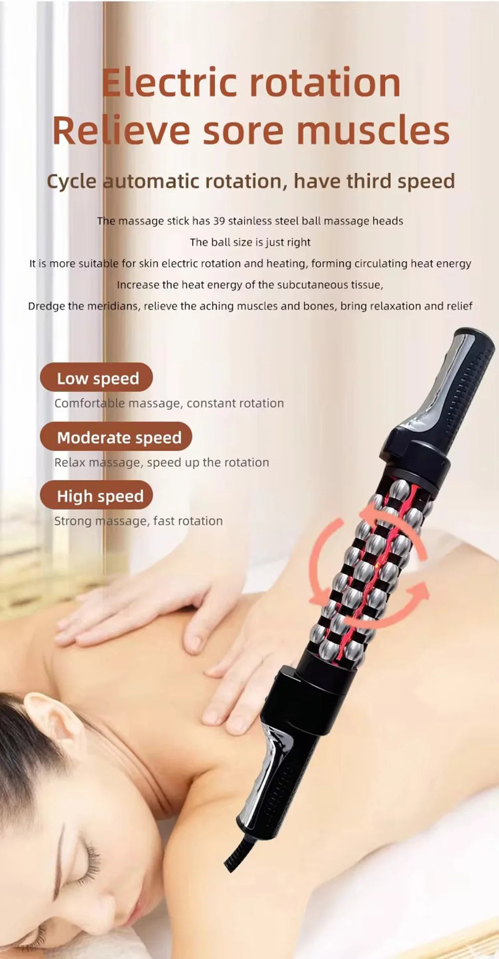 Relaxed Red Light Heated Massage Device 360 Rotating Inner Ball Muscle Relaxation Massage Roller For Whole Body Anti Cellulite