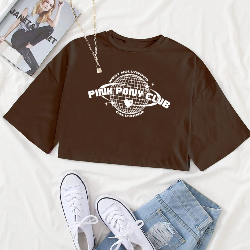 Chappell Roan Pink Pony Club Crop Tops Gift for Fan Chappell Roan Merch Harajuku O-Neck Short Sleeves Crop Tops