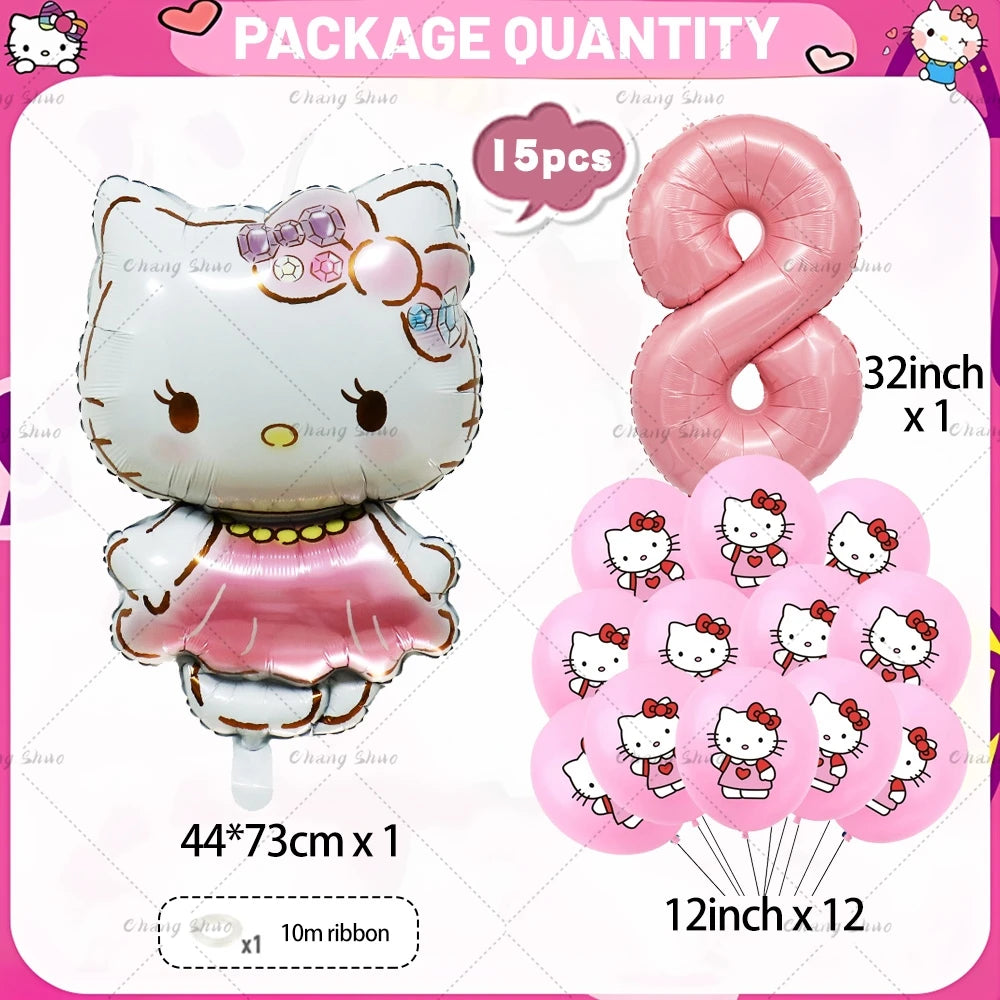 Hello Kitty Theme Birthday Party Decorations Balloon Set Cartoon Cat Aluminum Foil Balloons Girls Favors Baby Shower Supplies