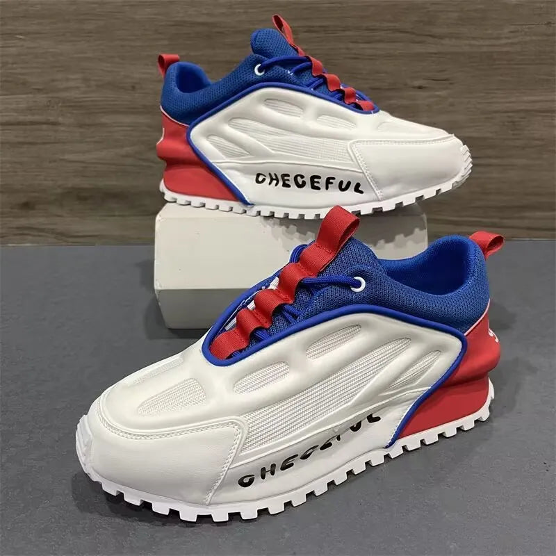 Color Block Chunky Sneakers Men Running Shoes Fashion Casual Breathable Leather Mesh Increased Thick Platform Designer Shoes