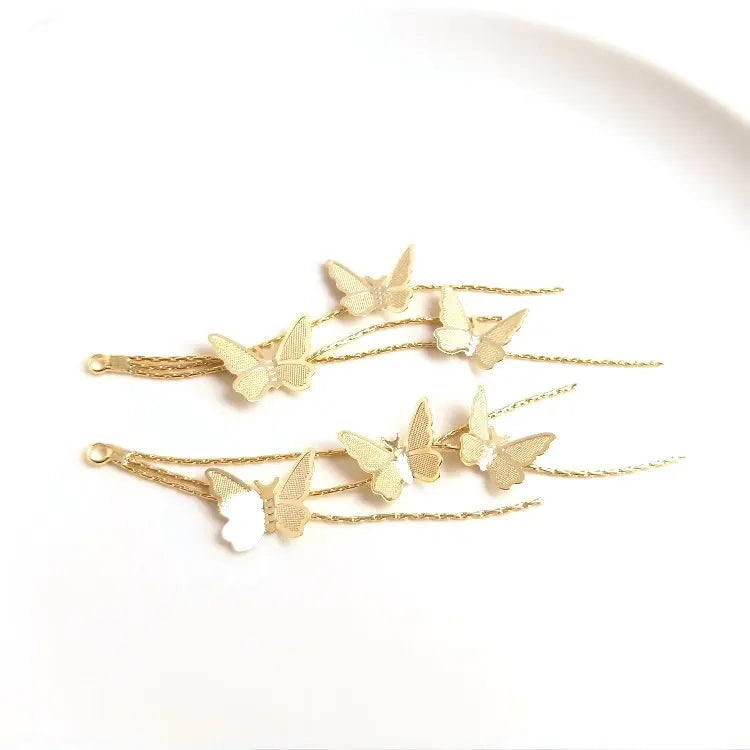 80MM 14K Gold Color Plated Butterfly Tassel Earrings Charms Pendants High Quality Diy Jewelry Accessories