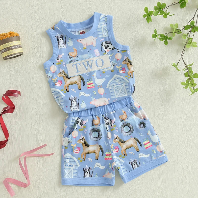 Baby Girl Birthday Outfit Floral Print Ruffle Sleeveless Top Elastic Waist Shorts 2 Piece Summer Set with Bow Headband