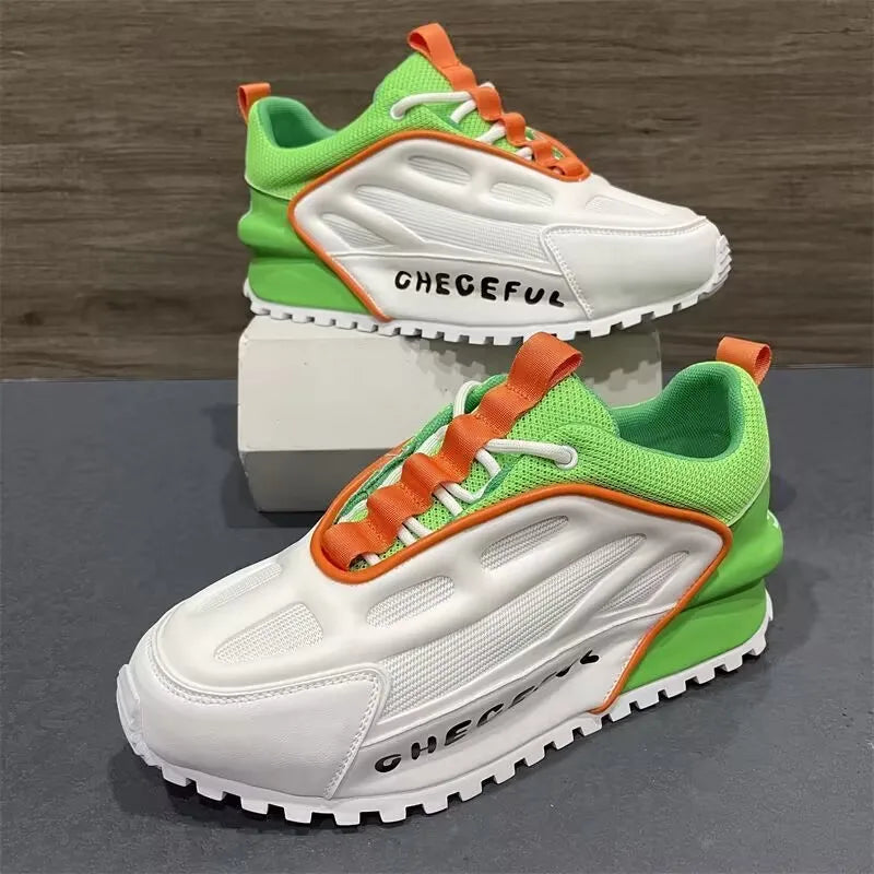 Color Block Chunky Sneakers Men Running Shoes Fashion Casual Breathable Leather Mesh Increased Thick Platform Designer Shoes
