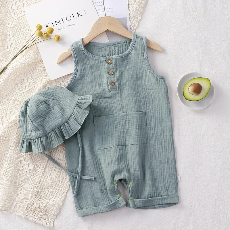 Baby Summer Set Kids Clothing Newborn Infant Romper with Hat Muslin Cotton Baby Boys Girls Jumpsuit Outfits