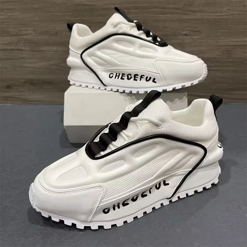 Color Block Chunky Sneakers Men Running Shoes Fashion Casual Breathable Leather Mesh Increased Thick Platform Designer Shoes